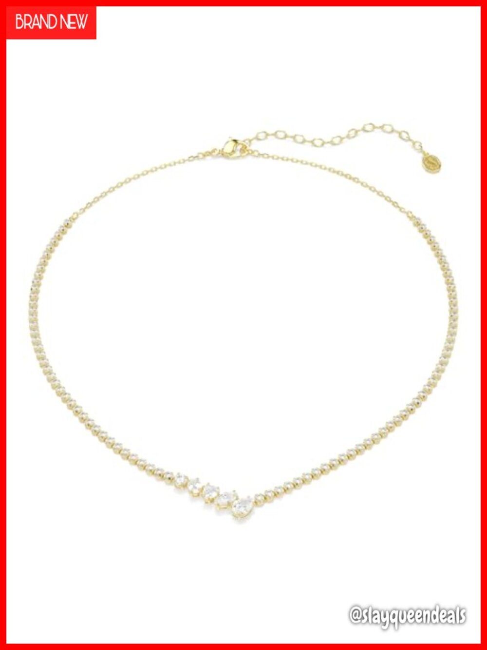 Swarovski Zirconia V-Shape Cup Chain Necklace 18K Gold Finish 17.75 Inch